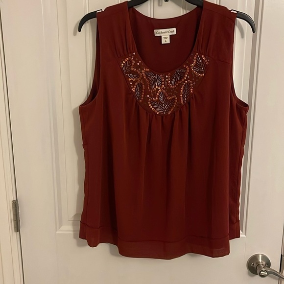 Coldwater Creek Women's L 14‎ Beaded Sequins Burgundy Sleeveless Tank Top Blind - Picture 1 of 15